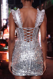 Robe de fin d’année Champagne Bodycon Corset transparent Corset à volants et fronçés