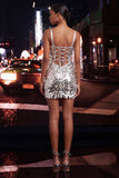 Corset bodycon vert menthe scintillant, corset en dentelle dans le dos, sequins, robe courte de rentrée