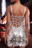 Corset bodycon vert menthe scintillant, corset en dentelle dans le dos, sequins, robe courte de rentrée