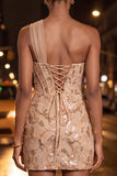 Corset bodycon vert, une épaule lacée remontée dans le dos, paillettes Robe de rentrée avec ceinture
