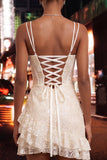 Corset bodycon bleu clair, paillettes à l’arrière robe de rentrée avec volants