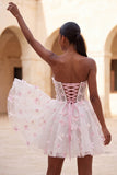 Robe de rentrée à la maison en corset transparent lilas A-line avec appliques, corset transparent et dentelle dans le dos