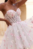 Robe de rentrée à la maison en corset transparent lilas A-line avec appliques, corset transparent et dentelle dans le dos