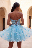 Robe de rentrée à la maison en corset transparent lilas A-line avec appliques, corset transparent et dentelle dans le dos