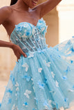Robe de rentrée à la maison en corset transparent lilas A-line avec appliques, corset transparent et dentelle dans le dos