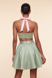 Robe de la rentrée rose et verte, ligne A à deux pièces à col nu en satin