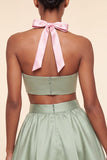 Robe de la rentrée rose et verte, ligne A à deux pièces à col nu en satin
