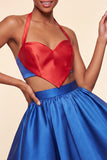 Robe de la rentrée rose et verte, ligne A à deux pièces à col nu en satin