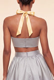 Robe de la rentrée rose et verte, ligne A à deux pièces à col nu en satin