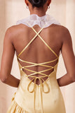 Robe de bal de fin d’année à volants en satin en satin mouillée en Bodycon, col moulant, robe de bal et fleurs 3D