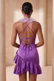 Robe de bal de fin d’année à volants en satin en satin mouillée en Bodycon, col moulant, robe de bal et fleurs 3D