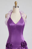 Robe de bal de fin d’année à volants en satin en satin mouillée en Bodycon, col moulant, robe de bal et fleurs 3D