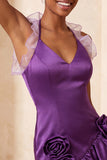 Robe de bal de fin d’année à volants en satin en satin mouillée en Bodycon, col moulant, robe de bal et fleurs 3D