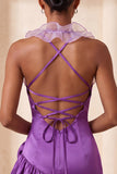 Robe de bal de fin d’année à volants en satin en satin mouillée en Bodycon, col moulant, robe de bal et fleurs 3D