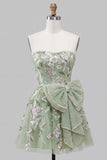 Robe de bal de la rentrée à la maison verte sauge brodée en A-line en dentelle perlée dans le dos avec un nœud