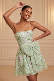 Robe de bal de la rentrée à la maison verte sauge brodée en A-line en dentelle perlée dans le dos avec un nœud
