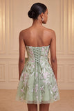 Robe de bal de la rentrée à la maison verte sauge brodée en A-line en dentelle perlée dans le dos avec un nœud