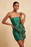 Robe de bal de la rentrée avec un nœud body-moulant vert foncé en dentelle perlée avec un nœud à la taille