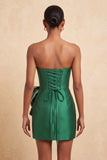 Robe de bal de la rentrée avec un nœud body-moulant vert foncé en dentelle perlée avec un nœud à la taille