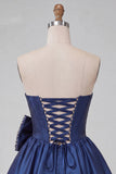 Corset bleu marine en satin buster en perle à lignes A avec lacets dans le dos de la rentrée et nœud