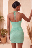 Robe de bal de fin d’année Corset cou long et collé bleu marine avec perles