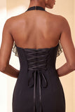Robe de fin d’année Bodycon Bodycon Body Neck, col nu, lacets et volants