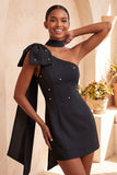 Robe de bal Bodycon Bodycon nœud bleu perle bleu clair à une épaule avec cape latérale