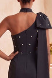 Robe de bal Bodycon Bodycon nœud bleu perle bleu clair à une épaule avec cape latérale