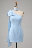 Robe de bal Bodycon Bodycon nœud bleu perle bleu clair à une épaule avec cape latérale