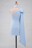 Robe de bal Bodycon Bodycon nœud bleu perle bleu clair à une épaule avec cape latérale