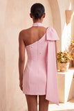Robe de bal Bodycon Bodycon nœud bleu perle bleu clair à une épaule avec cape latérale