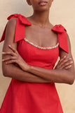 Robe de bal de la rentrée jaune clair à bretelles à perles et dentelle dans le dos