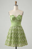 Robe de rentrée A-Line Corset vert Sweetheart Corset Sequins avec dentelle dans le dos