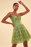 Robe de rentrée A-Line Corset vert Sweetheart Corset Sequins avec dentelle dans le dos