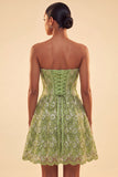 Robe de rentrée A-Line Corset vert Sweetheart Corset Sequins avec dentelle dans le dos
