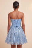 Robe de fin de bal bleu A-Line Sweetheart Shorts Back Back Homecoming avec ceinture