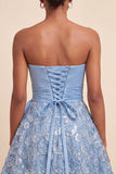 Robe de fin de bal bleu A-Line Sweetheart Shorts Back Back Homecoming avec ceinture