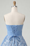 Robe de fin de bal bleu A-Line Sweetheart Shorts Back Back Homecoming avec ceinture