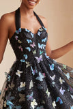 Corset noir à col nu en ligne A, lacet remonté dans le dos, robe courte de rentrée à la maison avec papillon