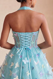 Corset noir à col nu en ligne A, lacet remonté dans le dos, robe courte de rentrée à la maison avec papillon