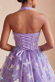 Corset noir à col nu en ligne A, lacet remonté dans le dos, robe courte de rentrée à la maison avec papillon