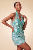 Robe courte de rentrée à col lilas avec paillettes bodycon, rentrée à la maison avec dentelle dans le dos
