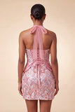 Robe courte de rentrée à col lilas avec paillettes bodycon, rentrée à la maison avec dentelle dans le dos