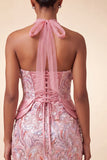 Robe courte de rentrée à col lilas avec paillettes bodycon, rentrée à la maison avec dentelle dans le dos