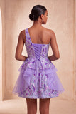 Robe de bal de la rentrée bleu clair ligne en A à une épaule avec volants et dentelle dans le dos