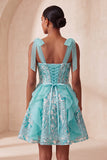 Corset rose ligne A Sangles nœuds Sequins à volants Robe de retour à la maison avec dentelle dans le dos