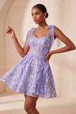 Corset rose ligne A Sangles nœuds Sequins à volants Robe de retour à la maison avec dentelle dans le dos