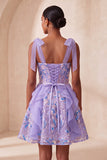 Corset rose ligne A Sangles nœuds Sequins à volants Robe de retour à la maison avec dentelle dans le dos