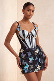 Robe de rentrée à la maison avec ceinture corset Bodycon Blush Corset Papillon Perle Crochet