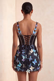 Robe de rentrée à la maison avec ceinture corset Bodycon Blush Corset Papillon Perle Crochet